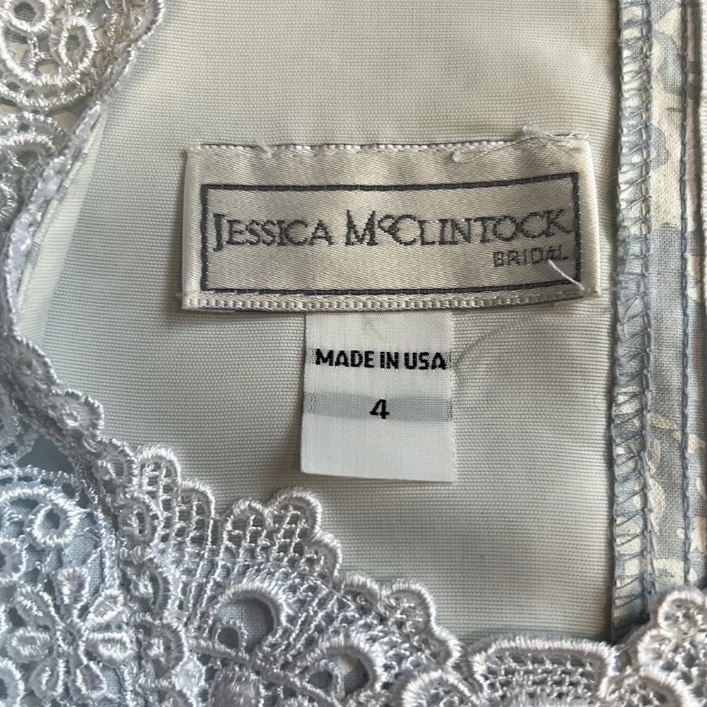 Jessica McClintock 1980s Floral Print Dropped Waistline Wedding Dress Size 4 - Picture 11 of 16